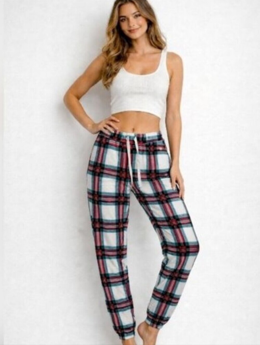 Rachel Zoe Velour Plaid Lounge Pajama Pants with Drawstring Size Small